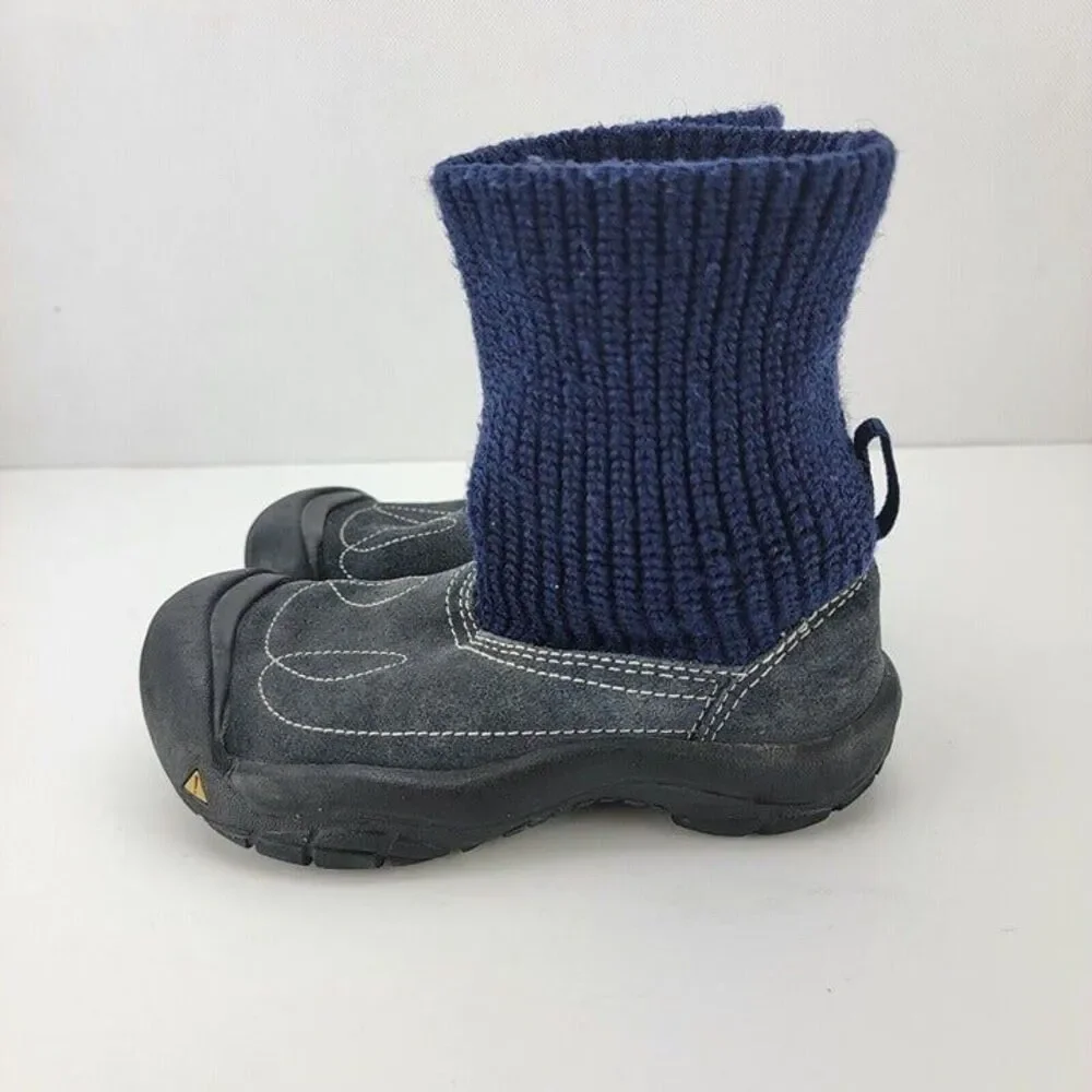 Keen Big Kids Youth Size 12 Shay Boots Blue Suede Sweater Cuff Winter Shoes